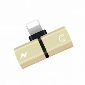 Gold 2 In 1 Earphone And Charger Splitter Adapter