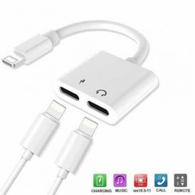 Lightening To Lightening 2-in-1 Audio N Charger White Sq