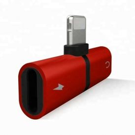 Red 2 In 1 Earphone And Charger Splitter Adapter